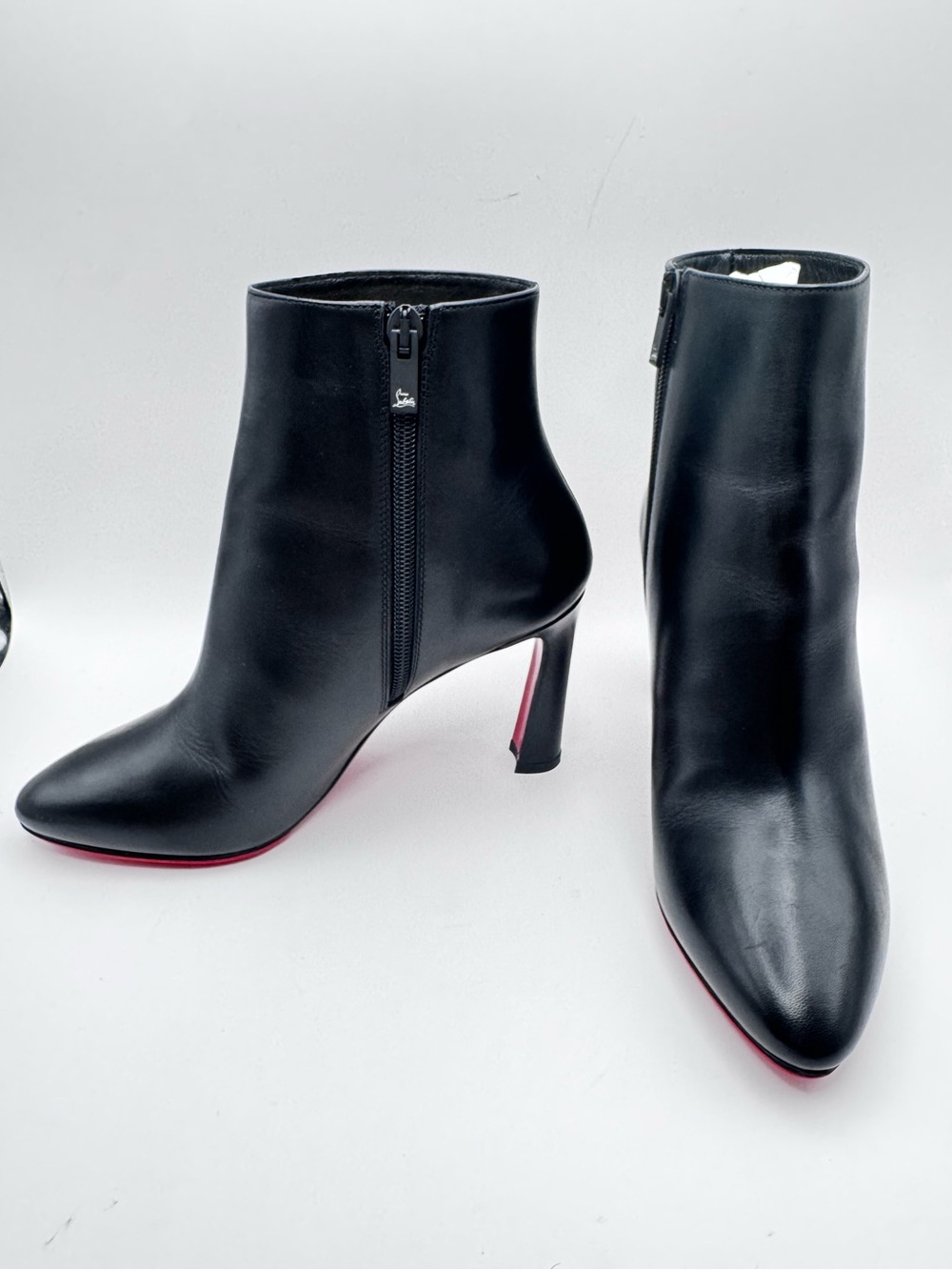 Christian Louboutin So Eleonor 85 Black Leather Ankle Boots Size 37 Italy